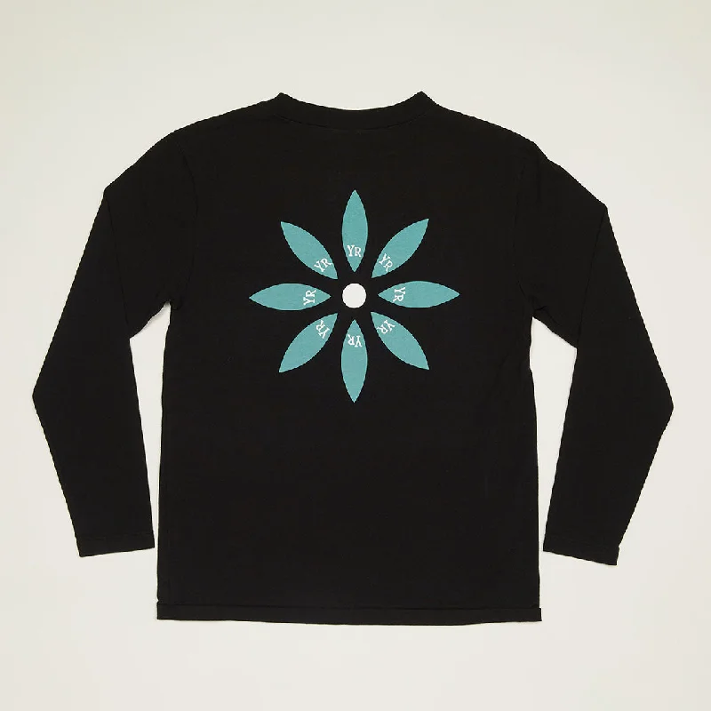 YR Flower Mock Neck Long Sleeve T-Shirt (Black)