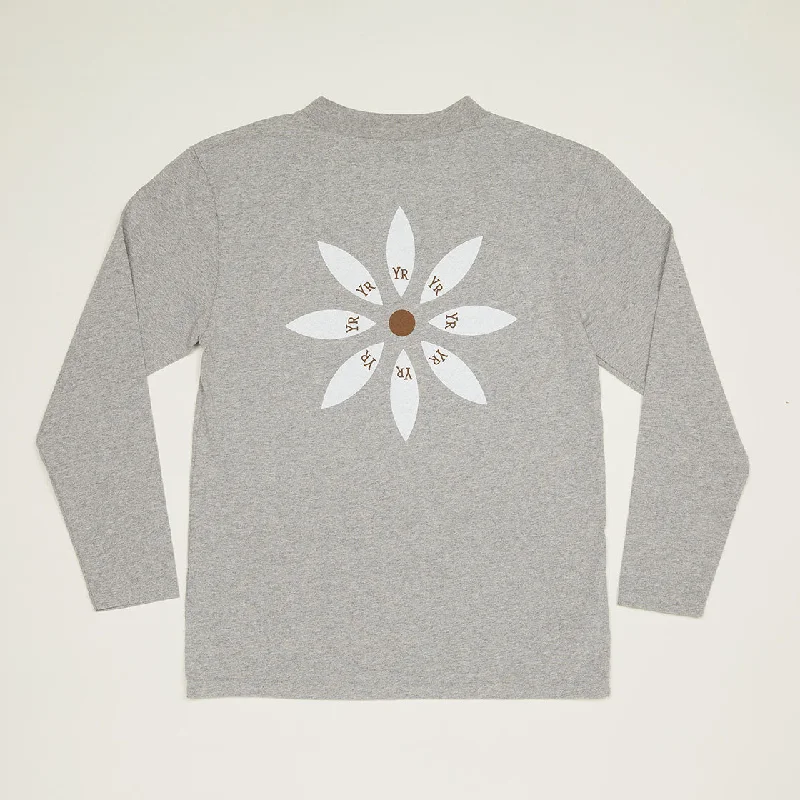 YR Flower Mock Neck Long Sleeve T-Shirt (Heather Gray)