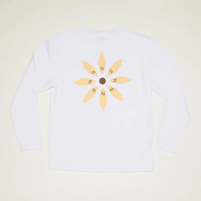 YR Flower Mock Neck Long Sleeve T-Shirt (White)