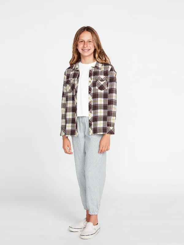 Girls Getting Rad Plaid Long Sleeve Flannel - Espresso