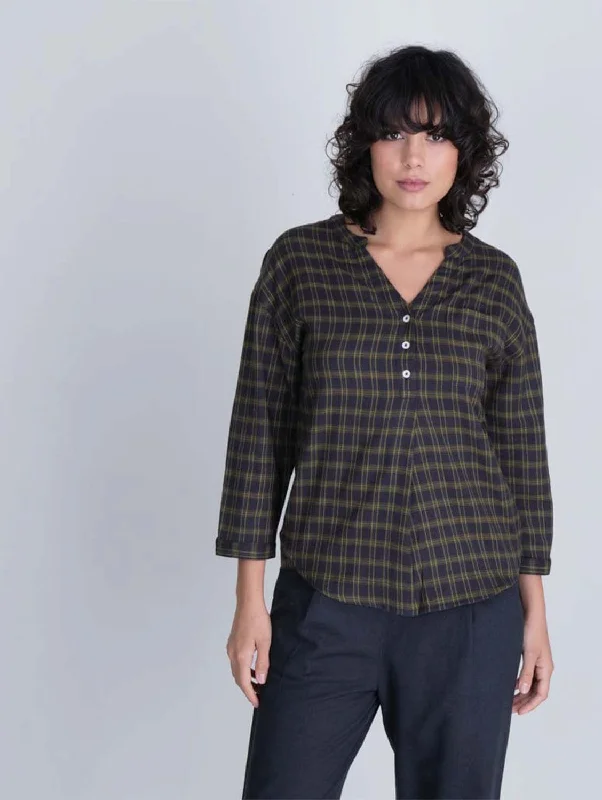 Relaxed Cotton Flannel Maho Blouse | Check