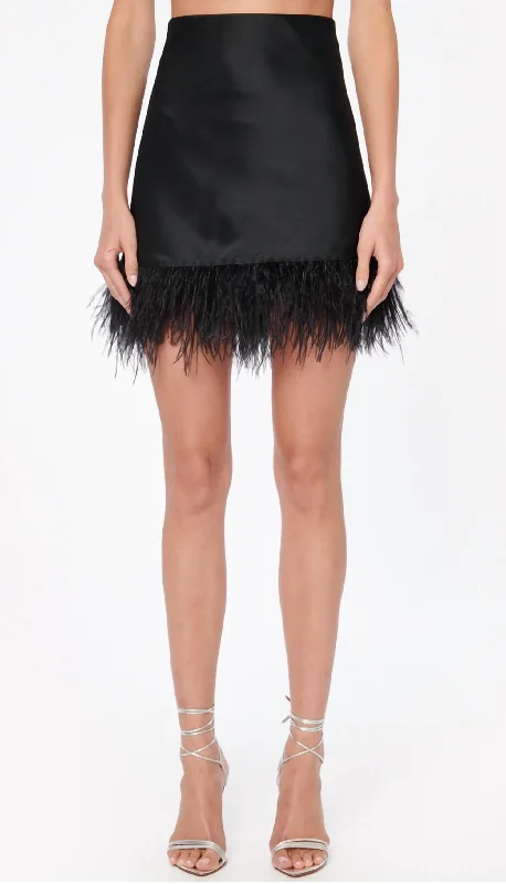 Aviva Feather Mini Skirt In Black