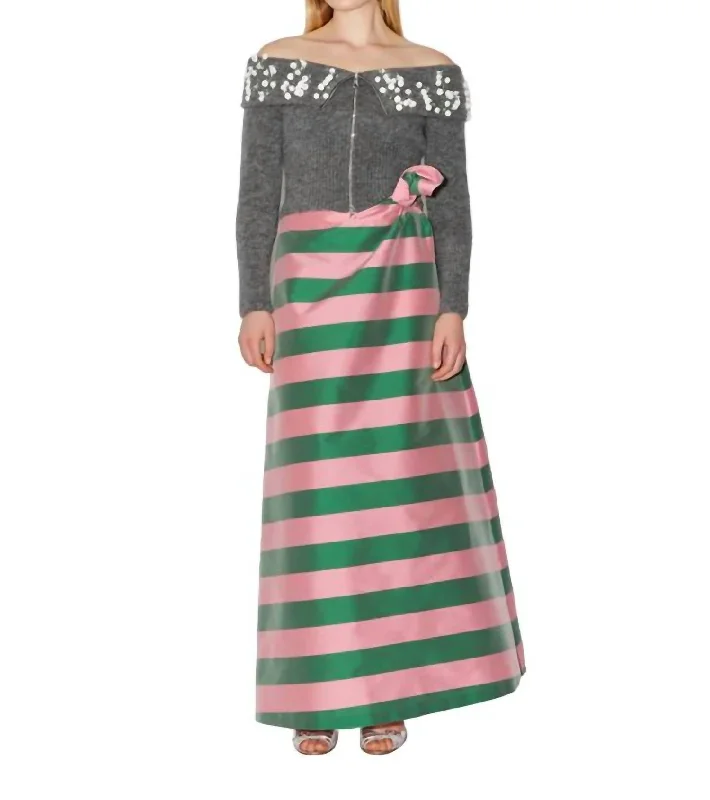 Carlotta Striped Skirt In Winter Pink/pine Green