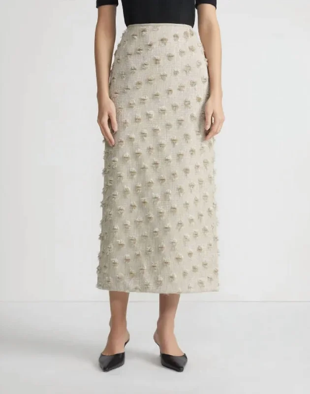 Fringed Dot Jacquard Pencil Skirt In Plaster Iridescent