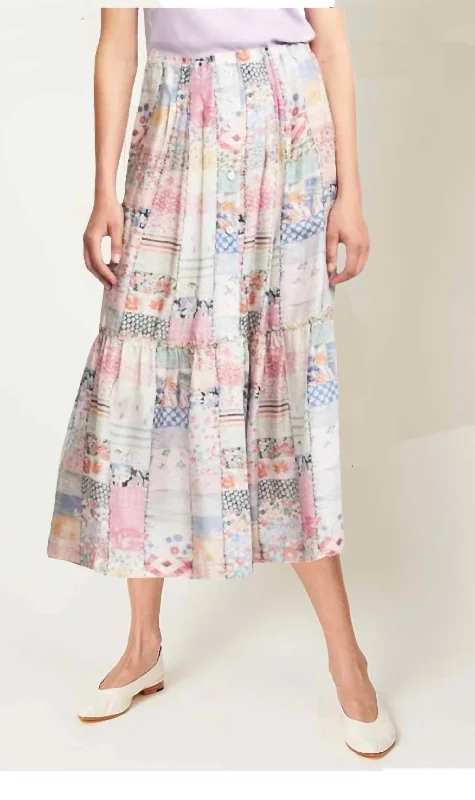 Garden Midi Skirt In Patchwork Diary