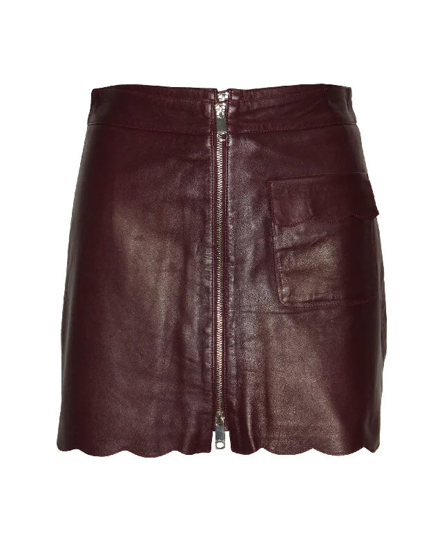 Max & Co Scallop Hem Skirt in Burgundy Leather