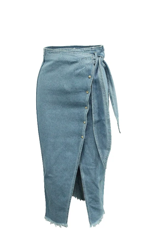 Nanushka Wrap Skirt in Light Blue Cotton Denim