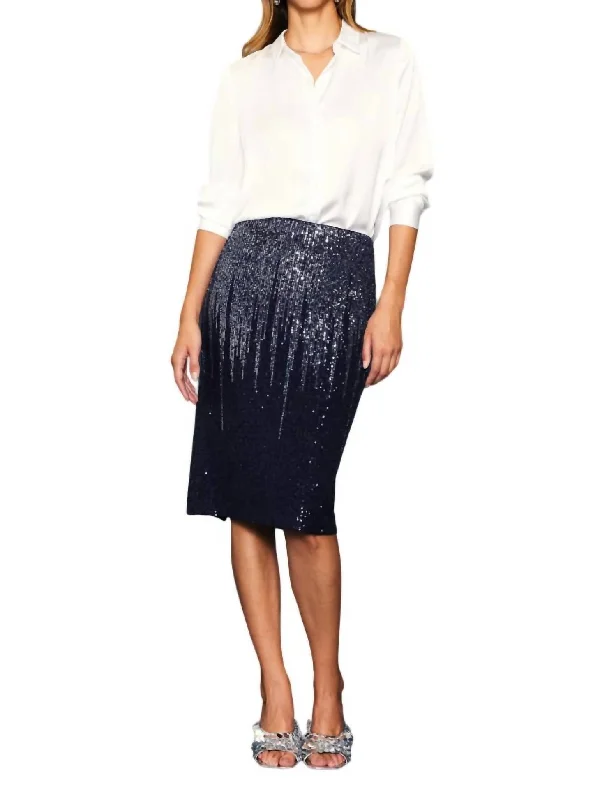 Ombre Sequin Pencil Skirt In Navy