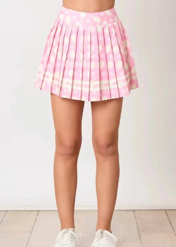 Pickle Ball Printed Pleated Skirt In Pink