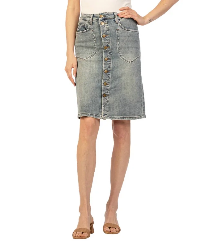 Rose Button Front Denim Skirt In Helpful