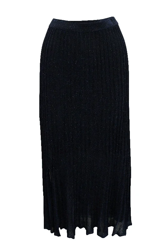 Sandro Paris Electric Pleated Skirt in Navy Blue Polyester