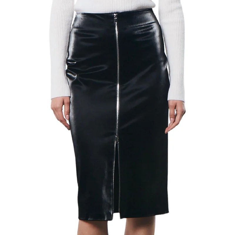 Satin Finish Leather Skirt In Black