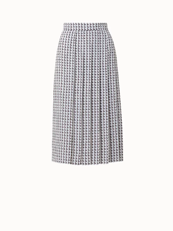 Silk Crêpe Pleated Skirt with Emma Print