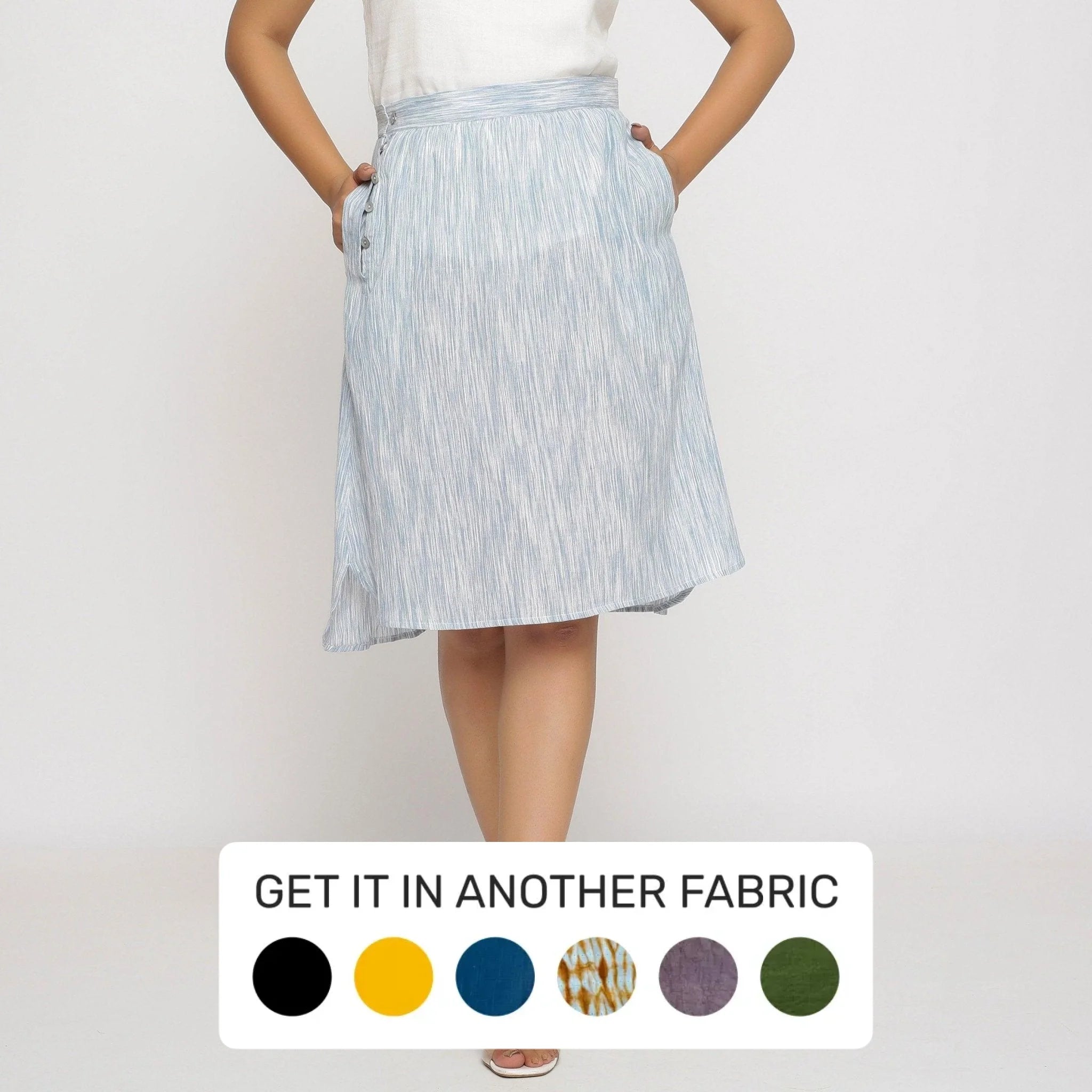 Sky Blue Yarn Dyed Cotton Knee Length High-Low Skirt