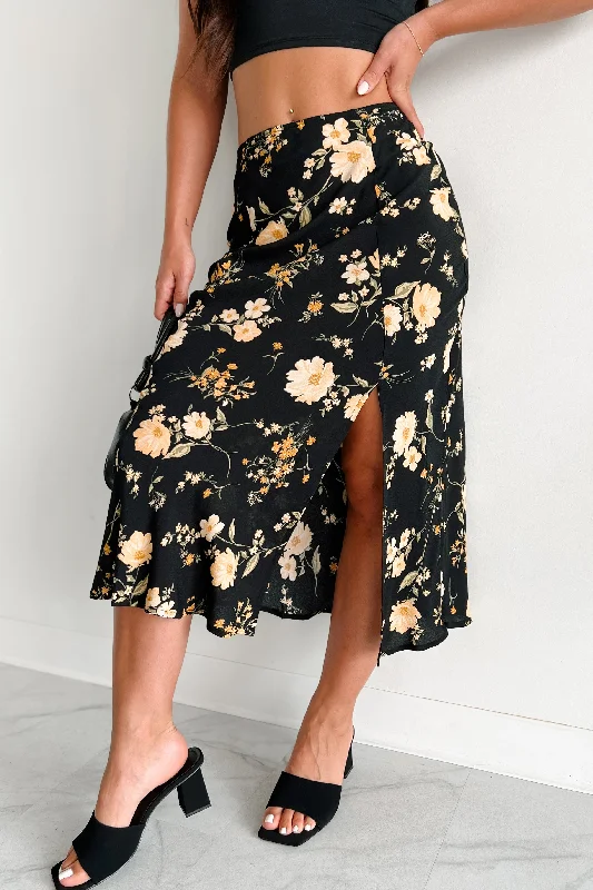 Sweet Tendencies Floral Midi Skirt (Black Multi)