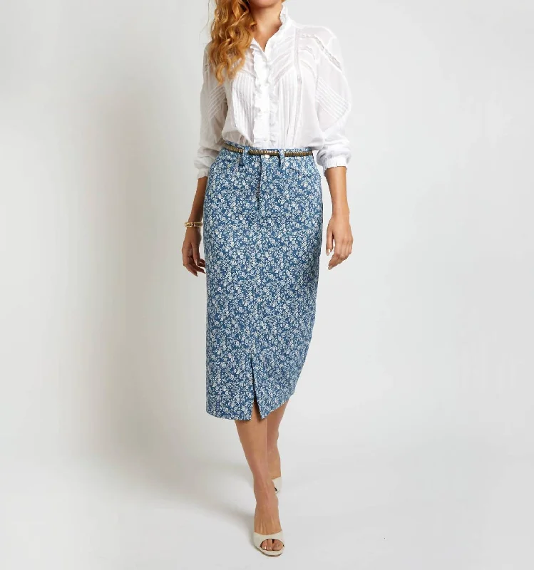 The Leo Skirt In Signature Blue/white Fleur Print