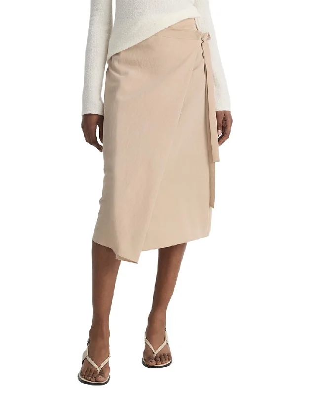 Vince Asymmetric Wrap Wool-Blend Straight Skirt