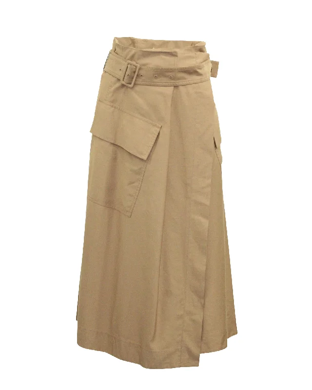 Vince High Rise Belted Midi Skirt in Brown Viscose