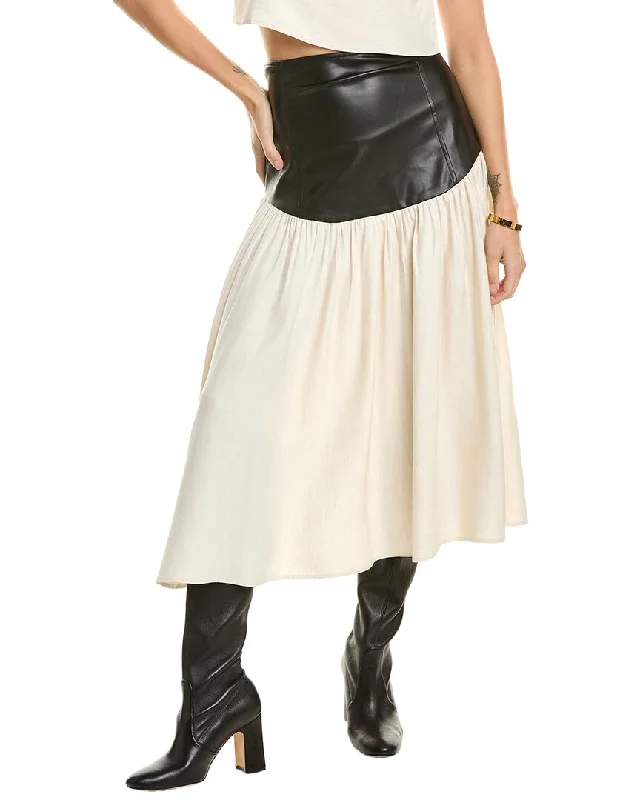 WeWoreWhat Drop Waist Linen-Blend Midi Skirt