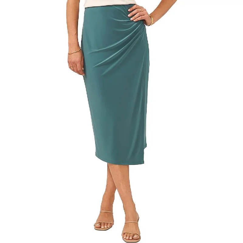 Womens Faux Wrap Below Knee Midi Skirt