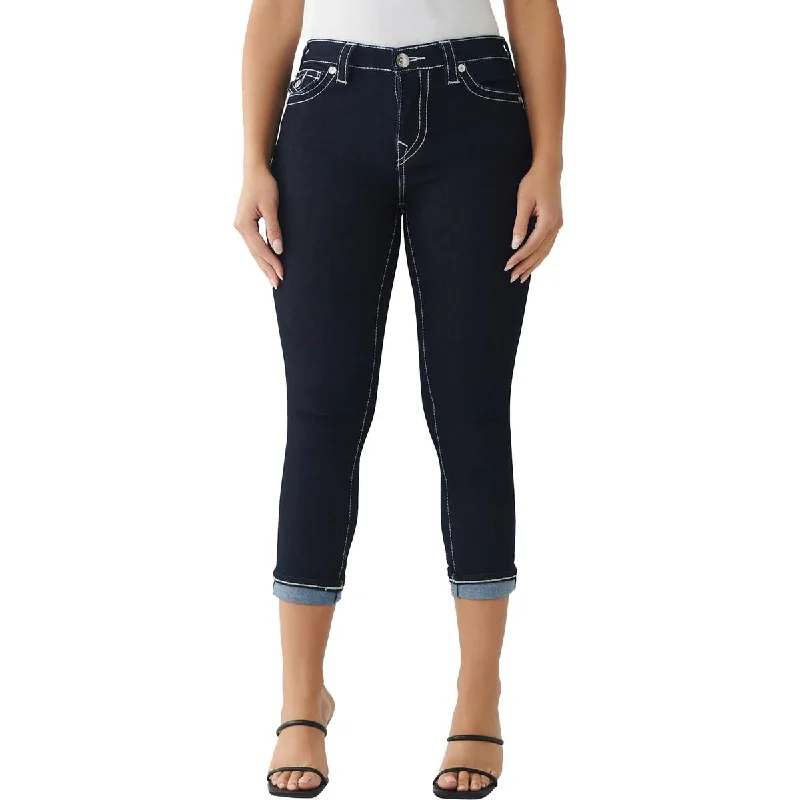 Womens Embroidered Mid Rise Capri Jeans